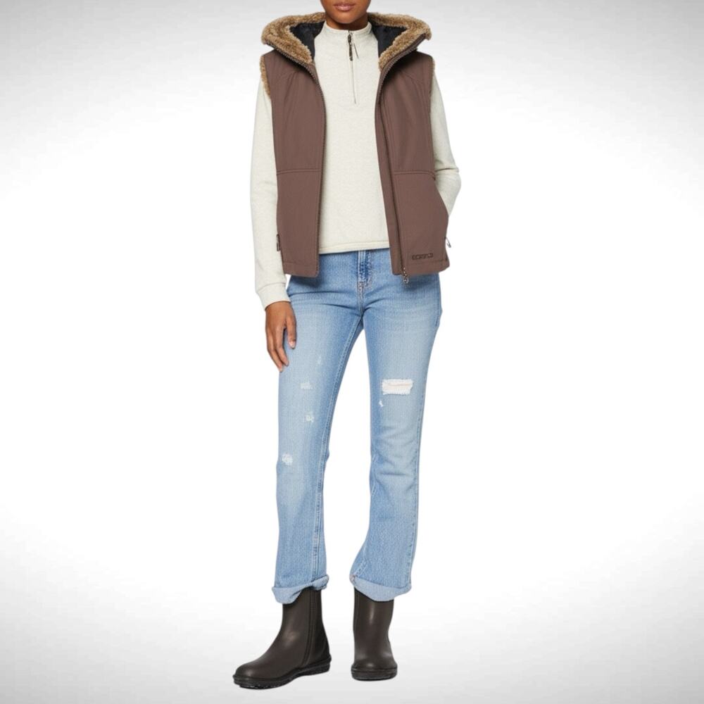 Marmot Women's Size M Furlong Faux Fur Lined‎ Hooded Vest Brown Winter Layering